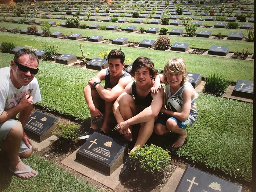 Tom Starling (second from right) and his family visiting William John Starling's grave in Thailand.