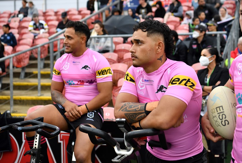 Hohepa and Niwhai Puru playing for Panthers in the 2022 NRL trials. 