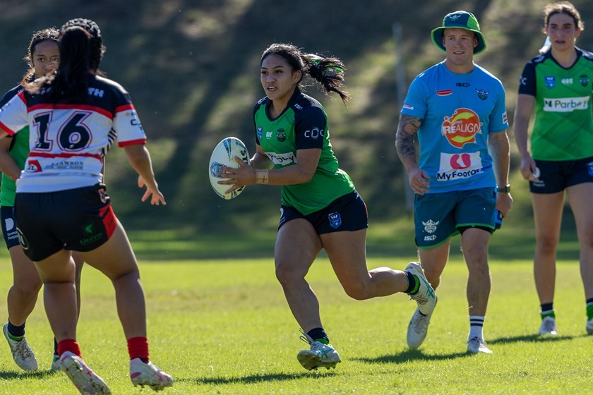 Uta Uatisone Poka representing Canberra Raiders Tasha Gale side in 2025