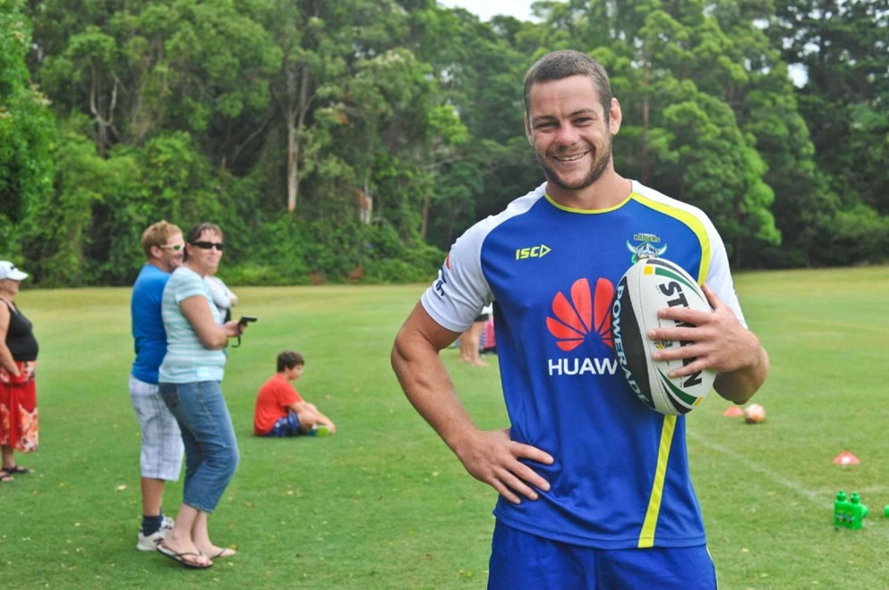 Canberra Raiders School Holiday Activity Clinic, Elite Trining Centre, Pacific Bay Resort: Ex Urunga local Shaun Fensom at the clinic.
Photo: Rob Wright / The Coffs Coast Advocate