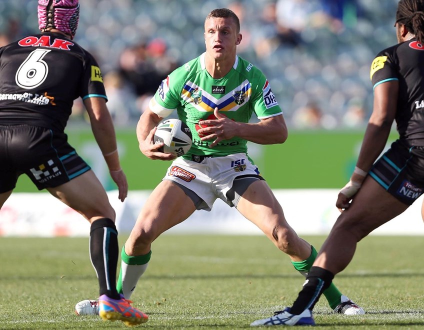 Digital Image by Robb Cox Â©nrlphotos.com: Jack Wighton :NRL Rugby League;  Canberra Raiders V Penrith Panthers, at Canberra Stadium, Sunday the 18th of May 2014.