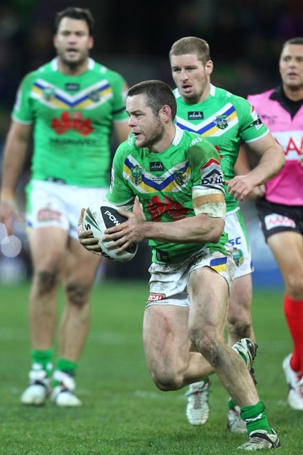 Digital Image by Ian Knight © nrlphotos.com: Shaun Fensom (Canberra Raiders) NRL, Rugby League, Round 19, Melbourne Storm v Canberra Raiders @ AAMI Park, Melbourne, VIC, Saturday July 19th, 2014. 