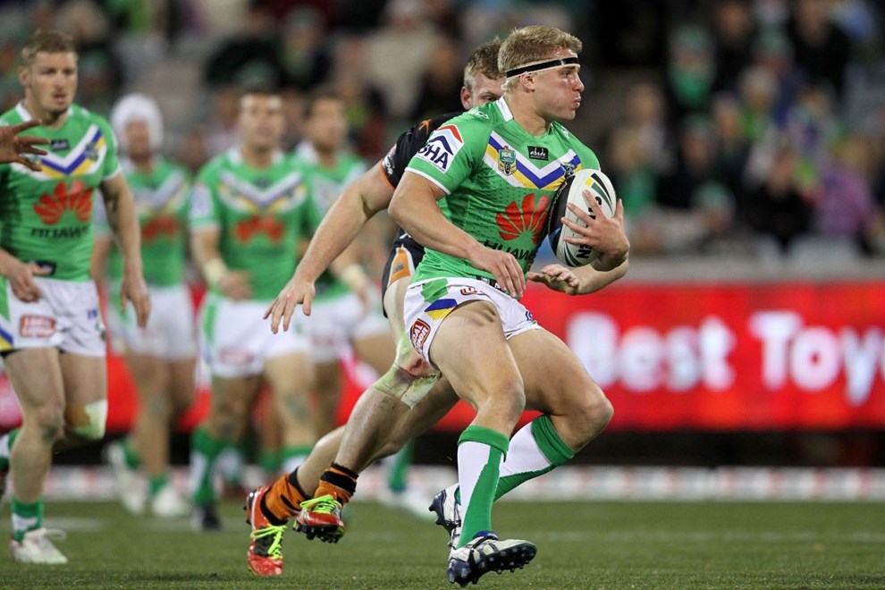 Photo by Jonathan Ng copyright nrlphotos.com : Matt McIlwrick during NRL Rugby League, Round 25 Canberra Raiders v Wests Tigers at GIO Stadium, Saturday 30th of August 2014.