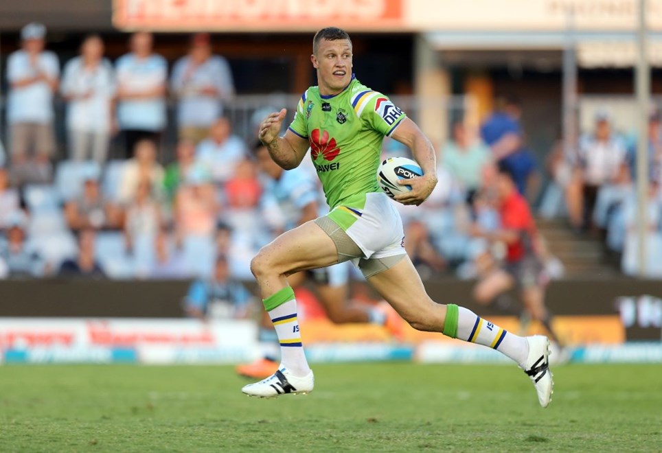 Digital Image by Grant Trouvile Â© NRLphotos : Jack Wighton break away and scores   : 2015 NRL Round 1 - Cronulla Sharks v Canberra Raiders at REMONDIS Stadium, Sunday March 8th 2015.