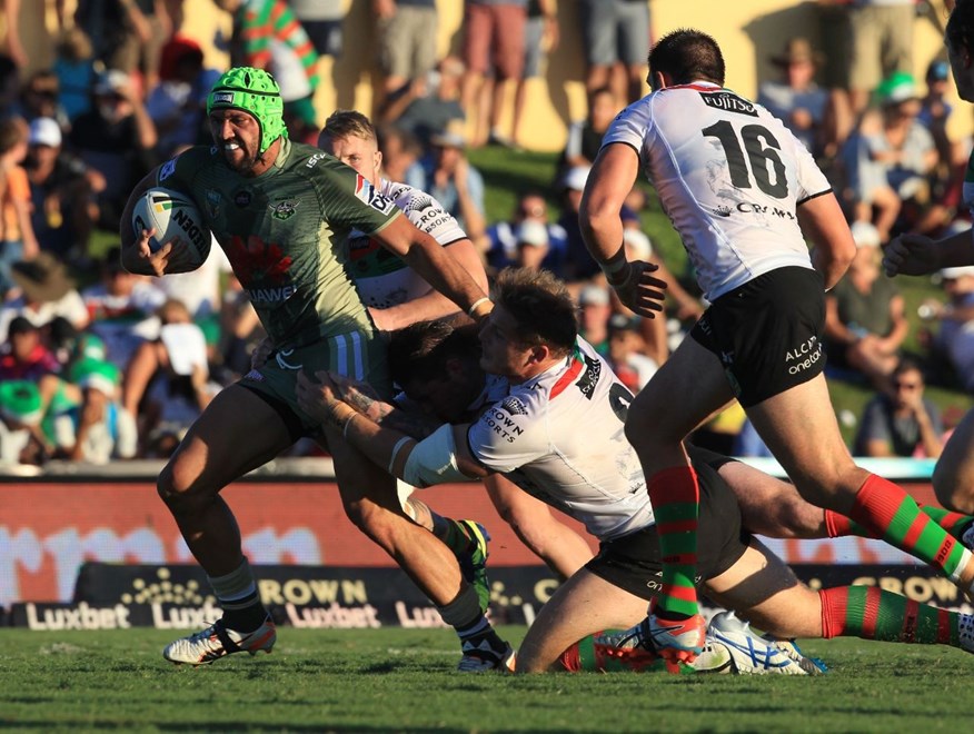 :	Digital Image by Colin Whelan copyright © nriphotos.                   NRL Rugby League, Round 8 South Sydney Rabbitohs v Canberra Raiders at Cairns, Sunday April 26th 2015.