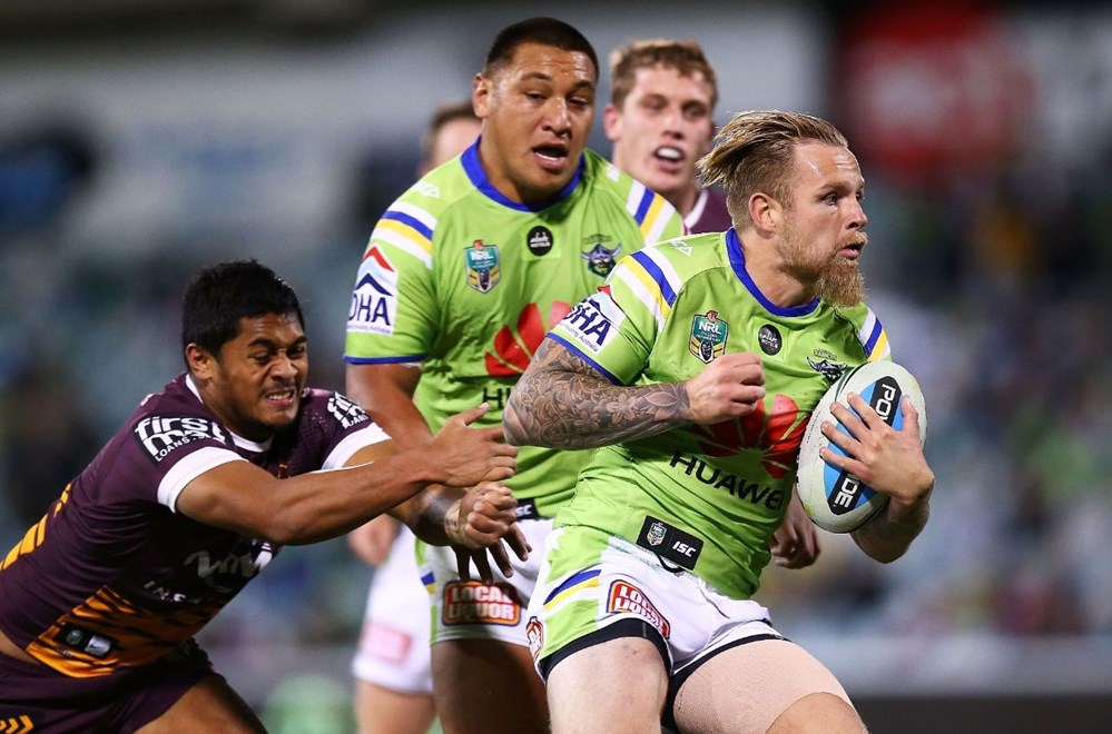 Blake Austin of the Raiders during the round 12 NRL match between the Canberra Raiders and the Brisbane Broncos at GIO Stadium on May 30, 2015 in Canberra, Australia. Digital Image by Mark Nolan.