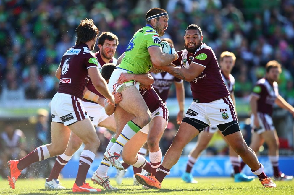 Paul Vaughan of the Raiders during the Round 23 NRL match between the Canberra Raiders and the Manly Warringah Sea Eagles at GIO Stadium on August 16, 2015 in Canberra, Australia. Digital Image by Mark Nolan.