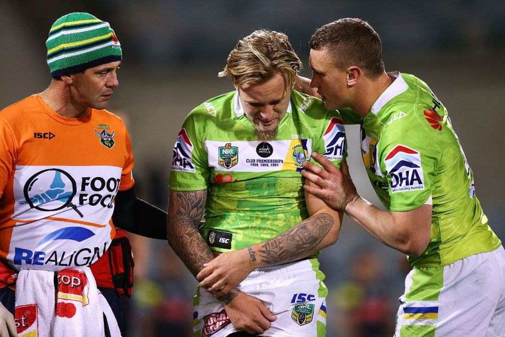 Blake Austin of the Raiders during the Round 25 NRL match between the Canberra Raiders and the Penrith Panthers at GIO Stadium on August 31, 2015 in Canberra, Australia. Digital Image by Mark Nolan.