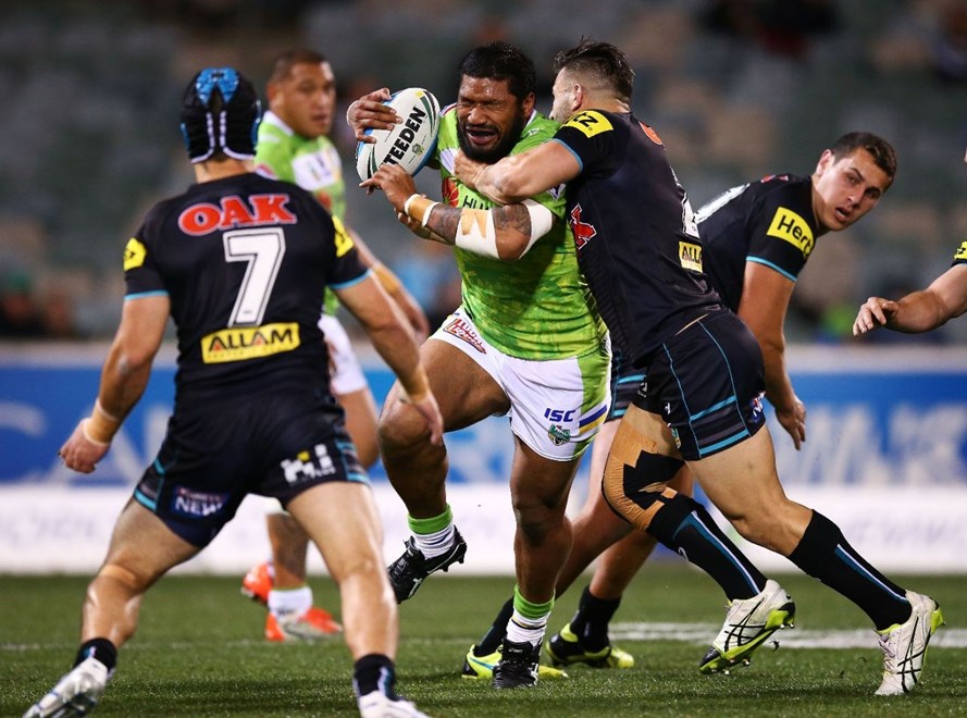 Frank Paul Nuuausala of the Raiders during the Round 25 NRL match between the Canberra Raiders and the Penrith Panthers at GIO Stadium on August 31, 2015 in Canberra, Australia. Digital Image by Mark Nolan.